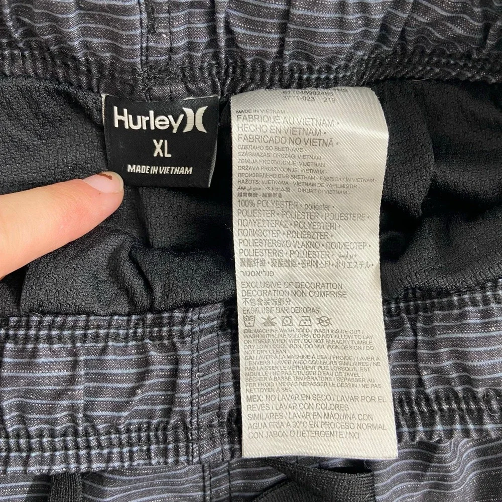 Hurley youth boy's gray black striped pocket drawstring lined swimsuit trunks XL